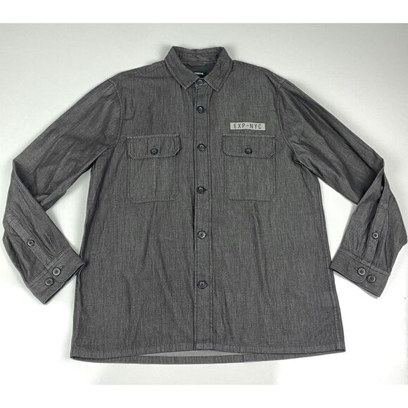 Express NYC Button Down Long Sleeve Shirt Mens Large Gray Casual O0189 - Picture 1 of 12